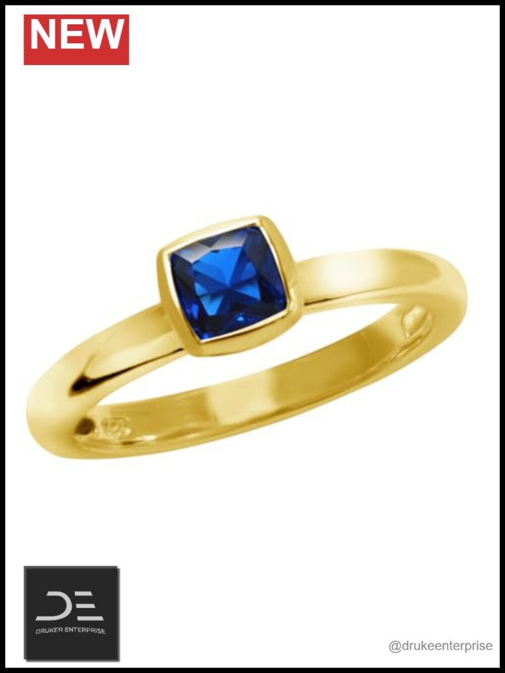 5MM Cushion Shape Birthstone Stackable Ring 925 Sterling Silver 18K Gold Plated